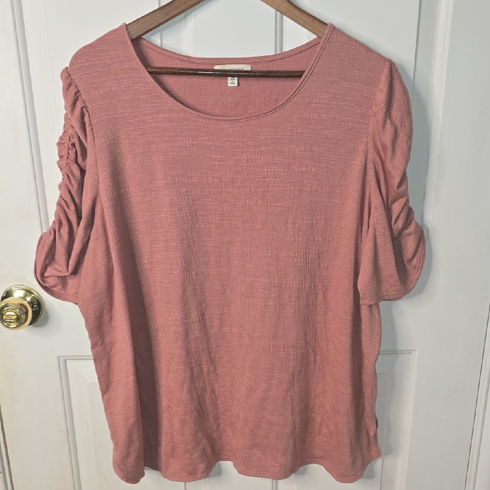 Max Studio Dusty Pink Ruched Sleeve Blouse